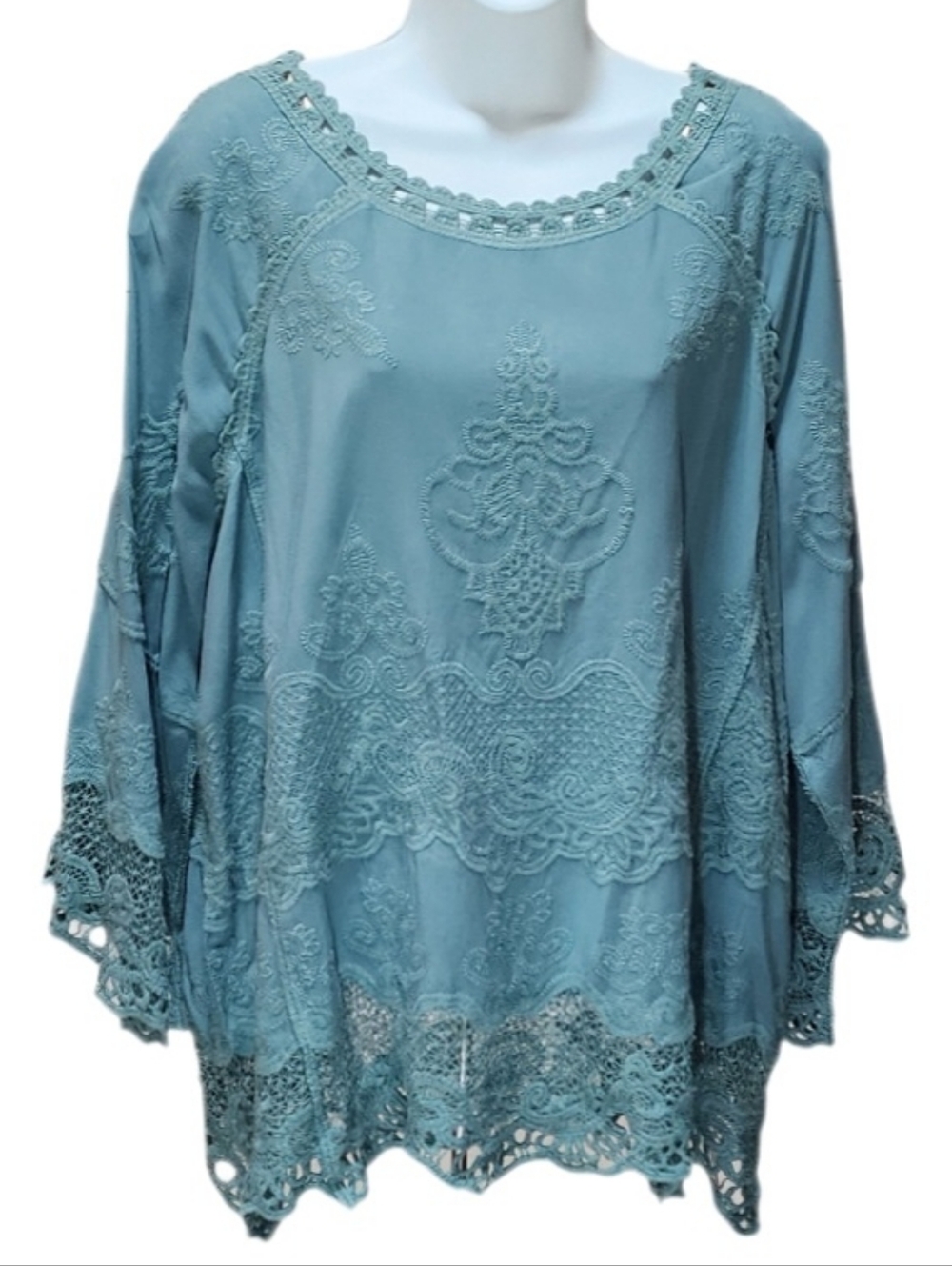 Democracy Embroidered Crochet Lace Boho Blouse Top 3/4 Bell Split Sleeve Size 2X - Picture 7 of 8